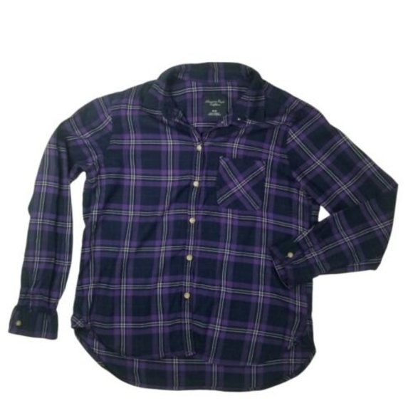 American Eagle Outfitters Soft Flannel Plaid Shirt Womens M Purple Viscose Blend - Picture 1 of 12